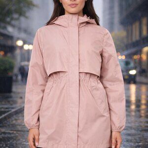 NWT Mondetta Dusty Blush Hooded Lined Trench Raincoat Windbreaker Jacket